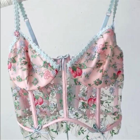 For love and lemons Floral Lace Bralette in Pink and Blue size M - Picture 5 of 8